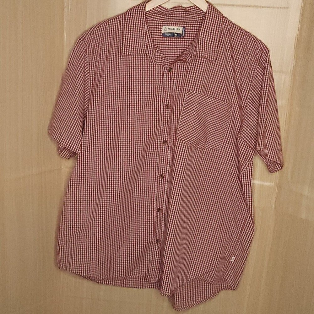Magellan Mens Red White Check Short Sleeve Shirt 2XL